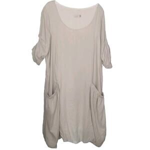 VTG Chalet Et Cici 100% Linen Minimal Gray Midi Dress XL Bubble Hem Lagenlook